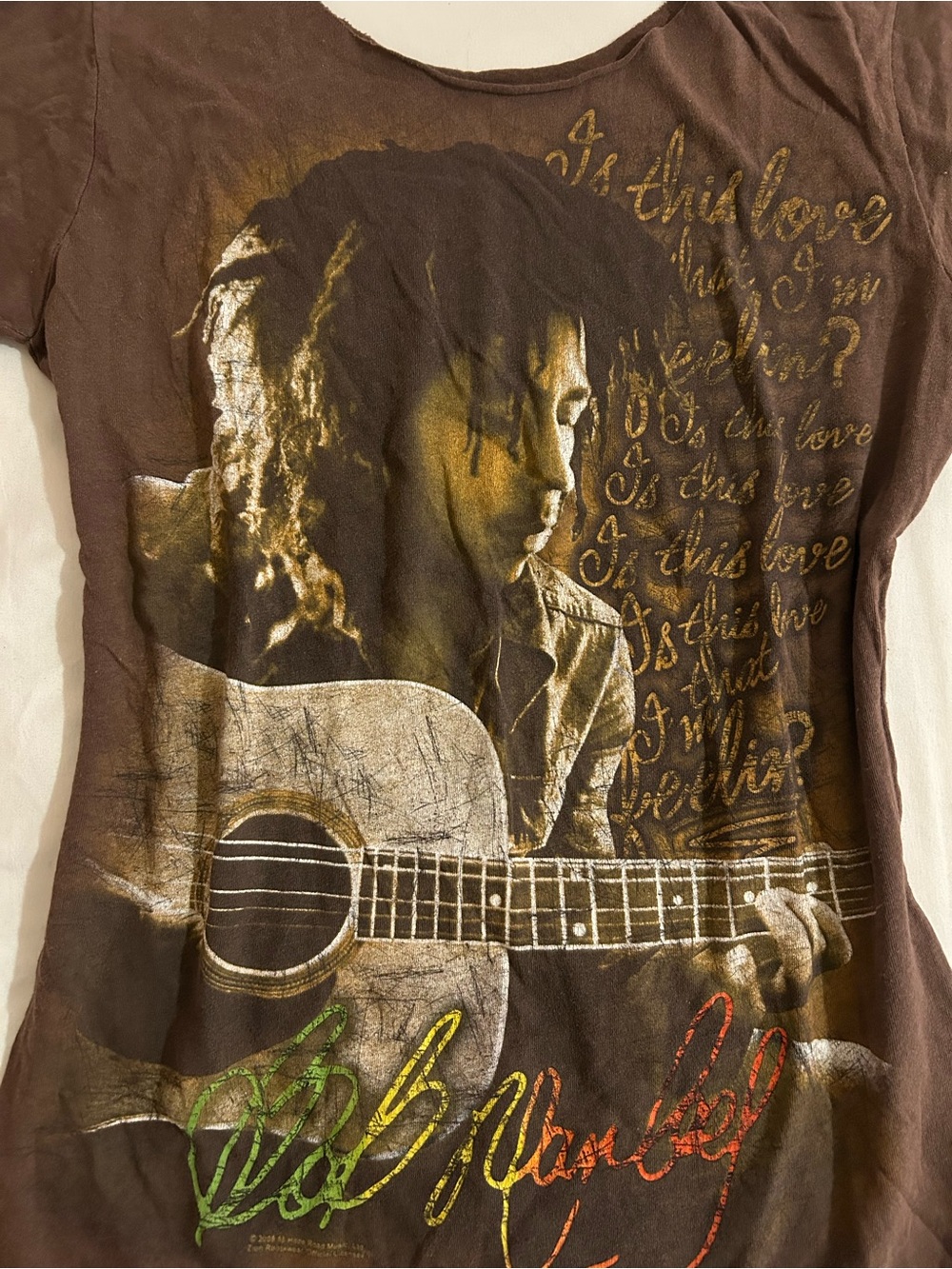 Bob Marley Tee - Brown Graphic Boatneck Top - Picture 2 of 3